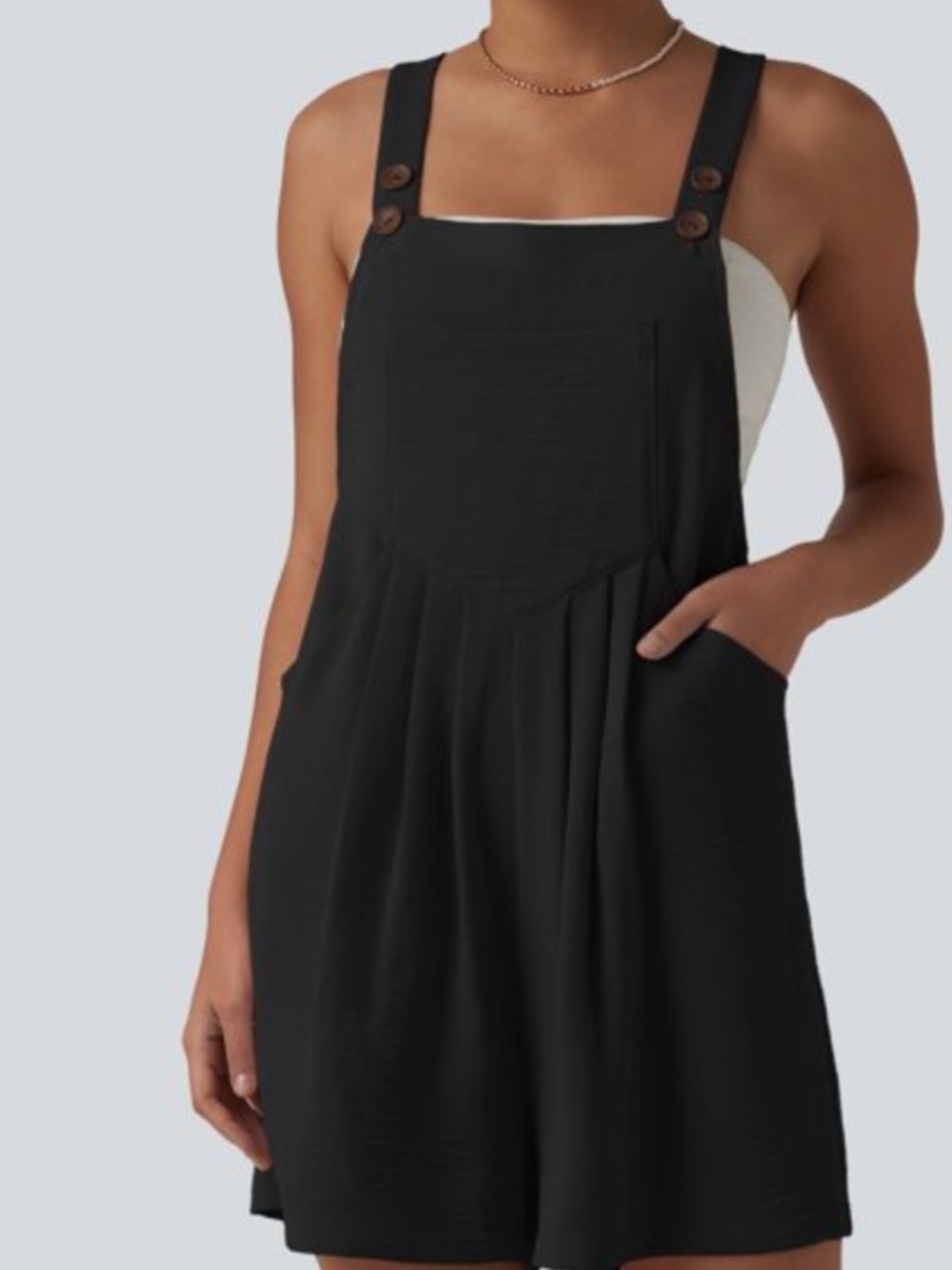 HALARA ADJUSTABLE STRAPS PLEATED RESORT DRESS OVERALLS WITH POCKETS SIZE M